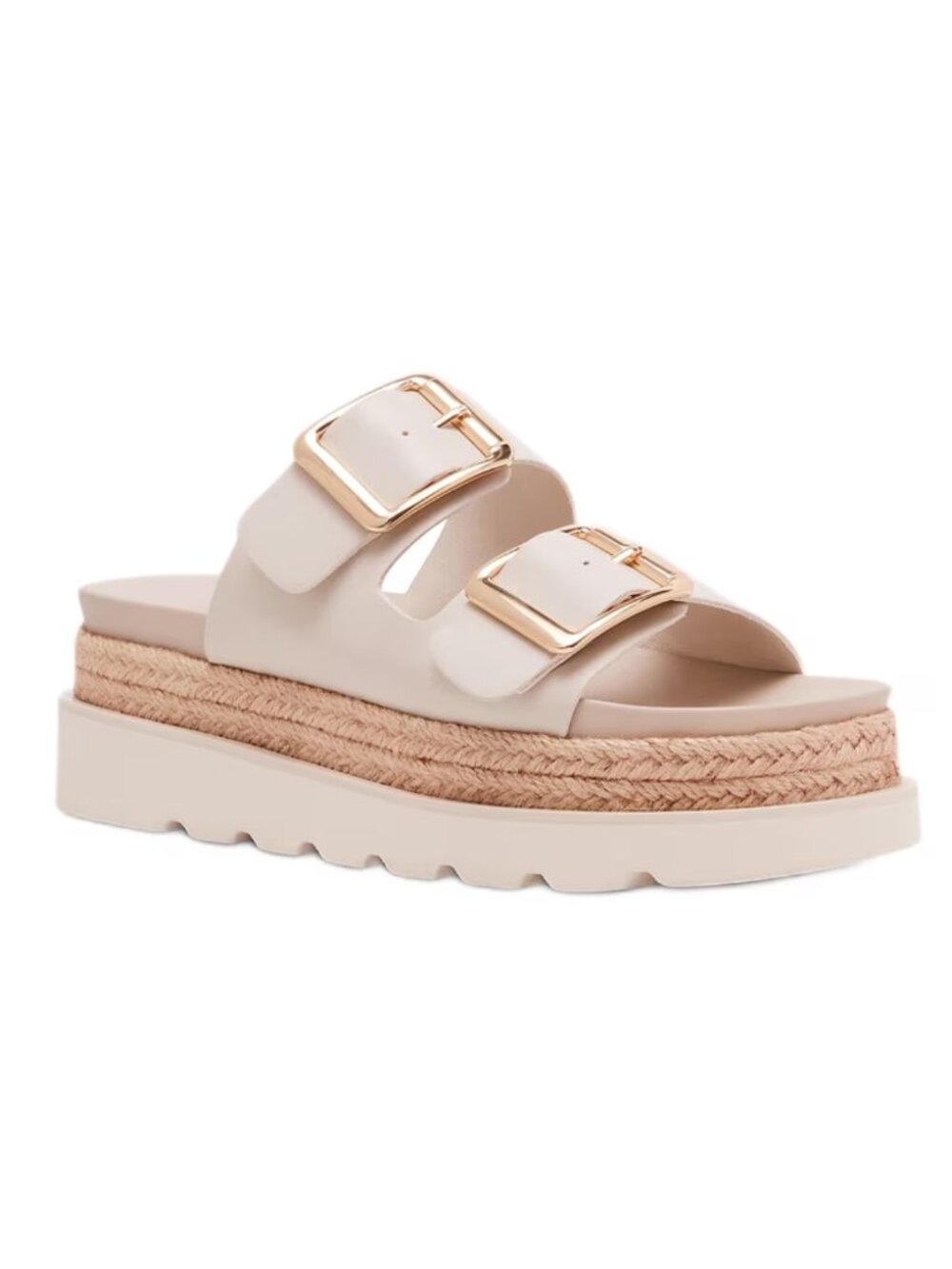 Madden Girl Mythicall Two Strap Slide Espadrille Platform Sandals Bone - 7.5